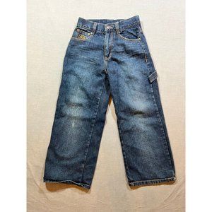Fubu Jeans Boys 8 Blue Denim Carpenter Pocketed Belted Button‎ Zip 24x21.